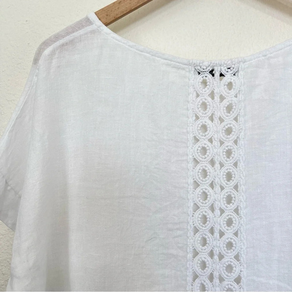Terzo Millennio Italian Linen White Top Crochet Back Size Small - Picture 8 of 11